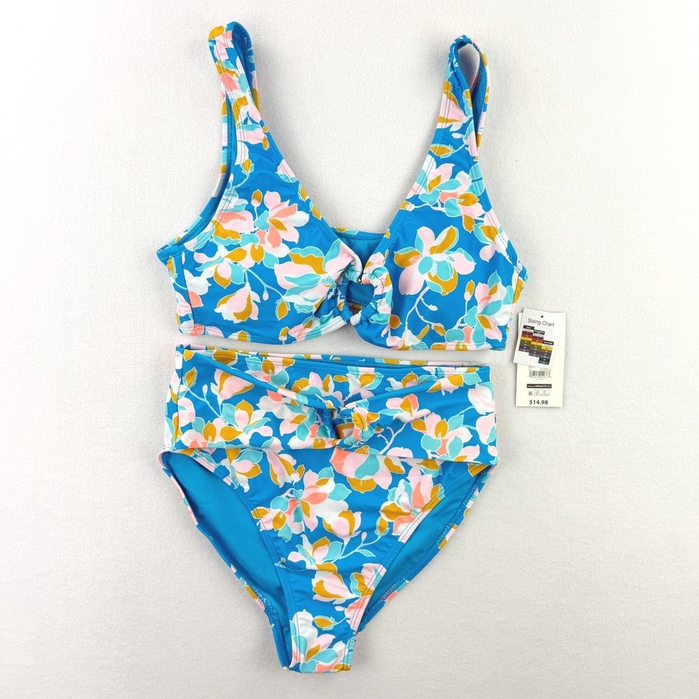 Nobo No Boundaries Junior 2 Piece‎ Bikini Blue Floral XL Top / Medium Bottom New